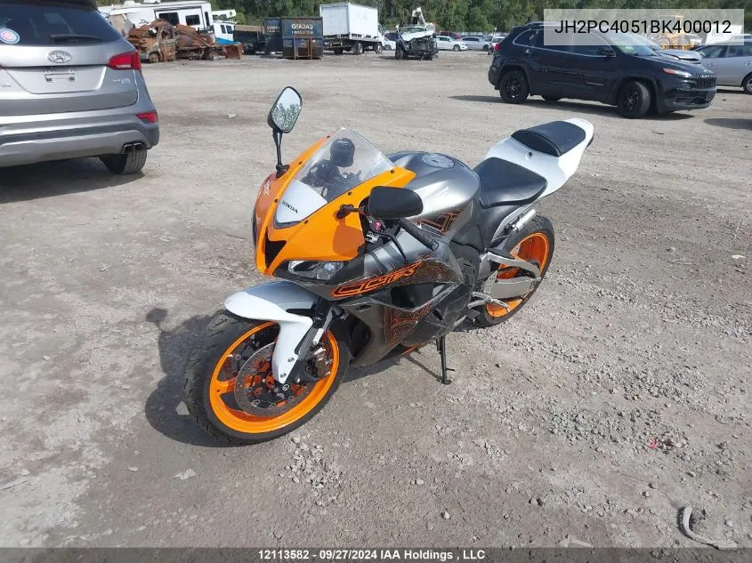 2011 Honda Cbr600 Rr-Abs VIN: JH2PC4051BK400012 Lot: 12113582