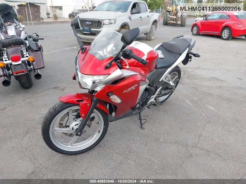 2011 Honda Cbr250 R VIN: MLHMC4113B5002206 Lot: 40693546