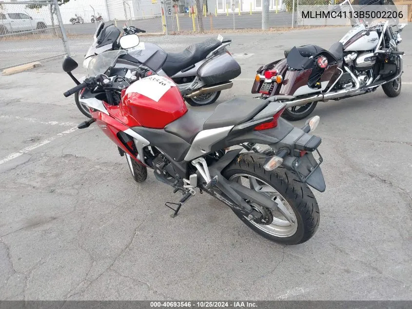 2011 Honda Cbr250 R VIN: MLHMC4113B5002206 Lot: 40693546