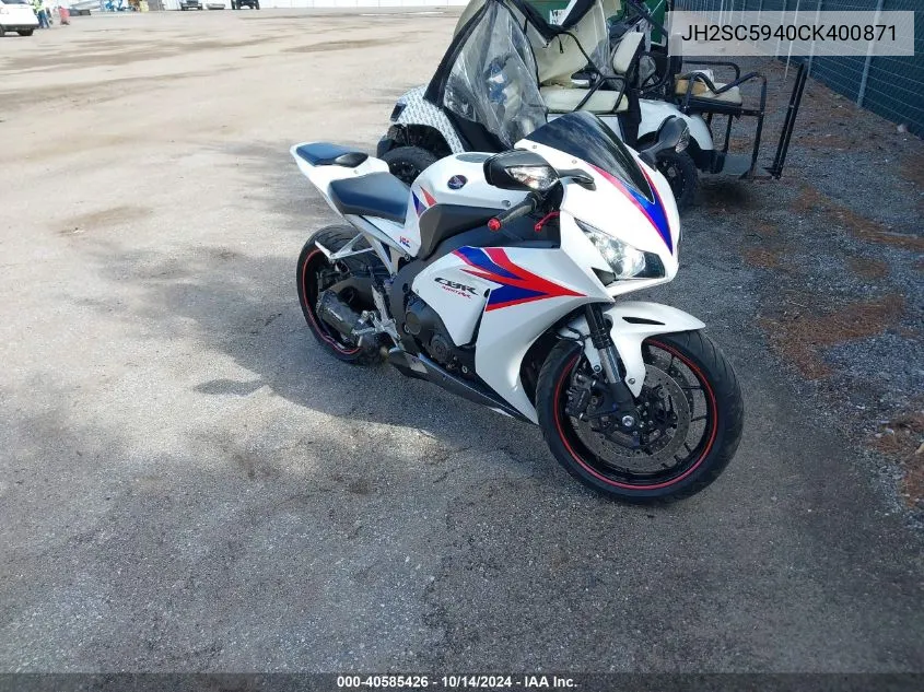 2012 Honda Cbr1000 Rr VIN: JH2SC5940CK400871 Lot: 40585426