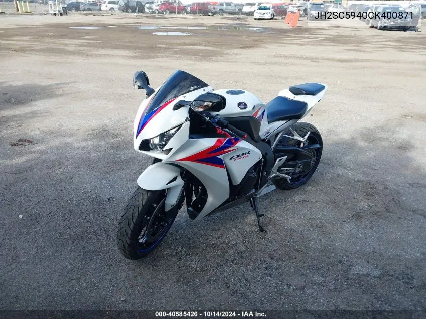 2012 Honda Cbr1000 Rr VIN: JH2SC5940CK400871 Lot: 40585426