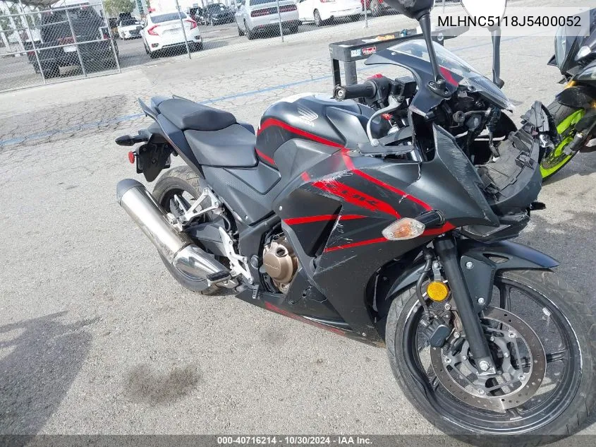 2018 Honda Cbr300 R VIN: MLHNC5118J5400052 Lot: 40716214