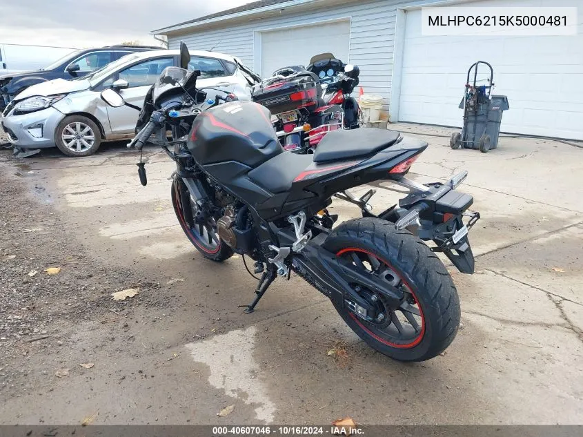 2019 Honda Cbr500 R VIN: MLHPC6215K5000481 Lot: 40607046