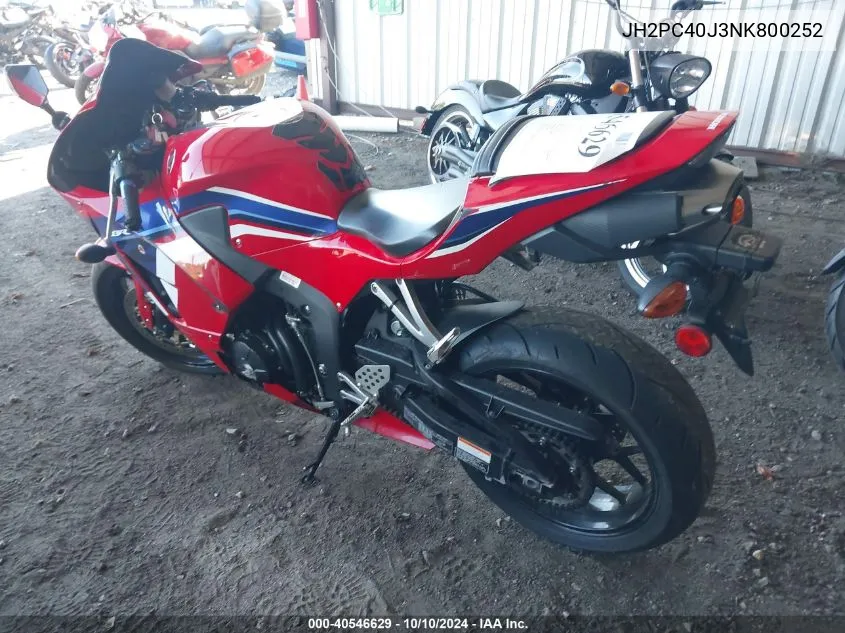 2022 Honda Cbr600 Rr VIN: JH2PC40J3NK800252 Lot: 40546629