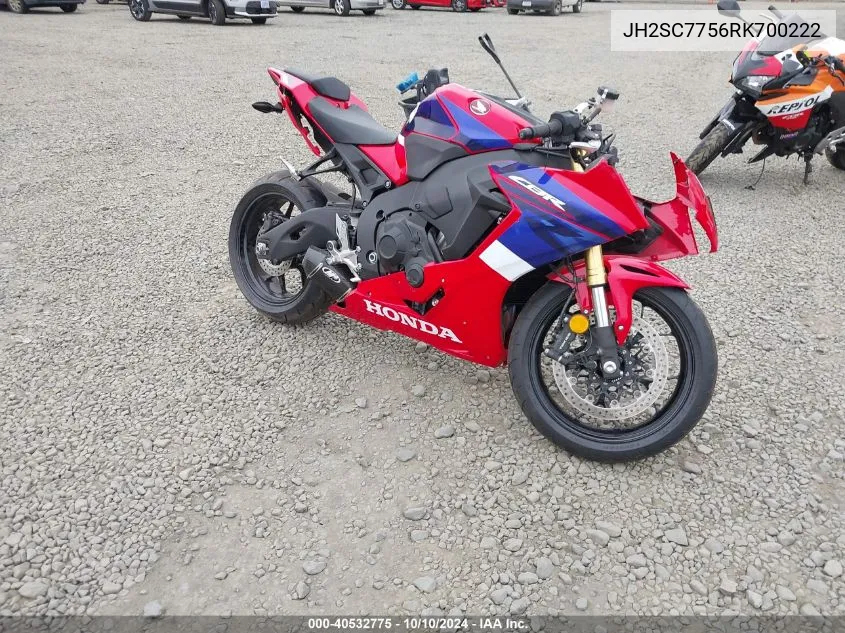 2024 Honda Cbr1000 Ra VIN: JH2SC7756RK700222 Lot: 40532775