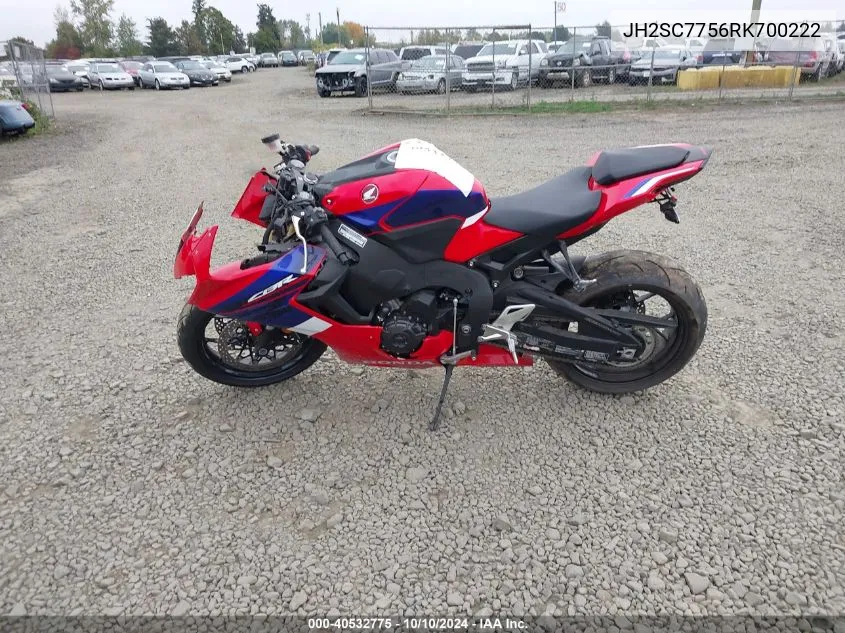 2024 Honda Cbr1000 Ra VIN: JH2SC7756RK700222 Lot: 40532775