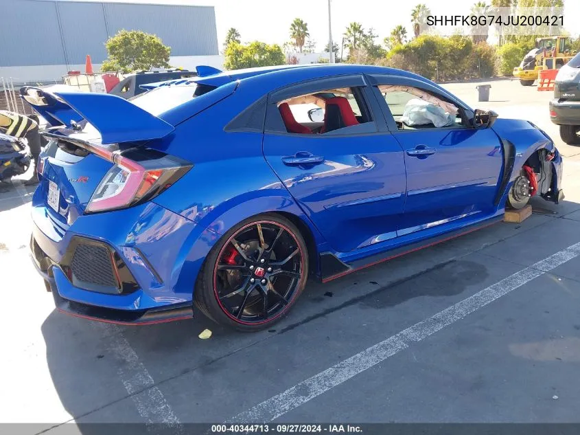 2018 Honda Civic Type R Touring VIN: SHHFK8G74JU200421 Lot: 40344713