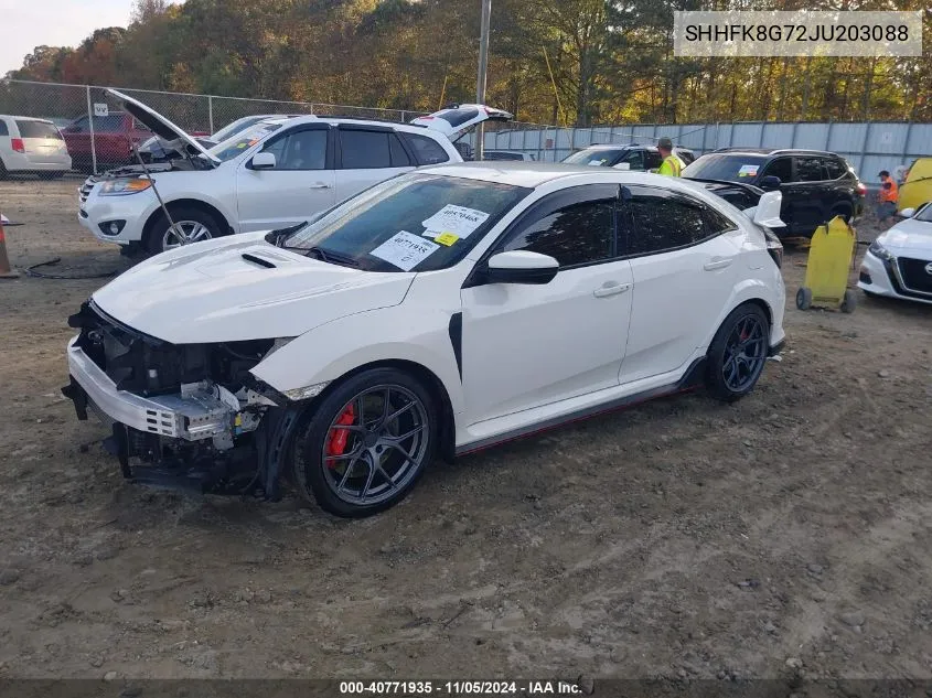 2018 Honda Civic Type R Touring VIN: SHHFK8G72JU203088 Lot: 40771935