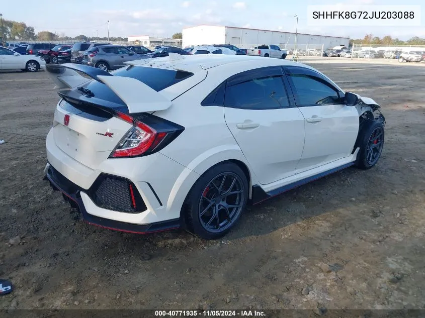 2018 Honda Civic Type R Touring VIN: SHHFK8G72JU203088 Lot: 40771935