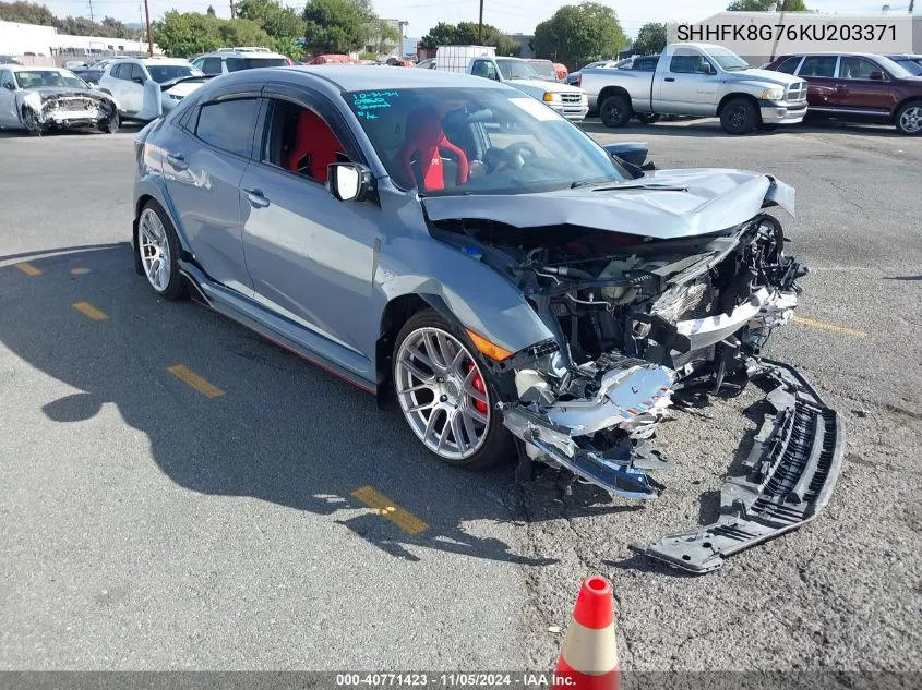 2019 Honda Civic Type R Touring VIN: SHHFK8G76KU203371 Lot: 40771423