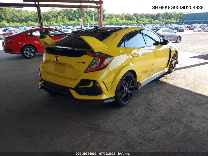 2021 Honda Civic Type R Limited Edition VIN: SHHFK8G05MU204338 Lot: 39784002