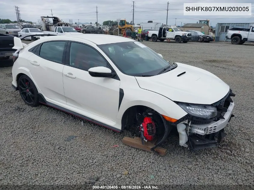 2021 Honda Civic Type R Touring VIN: SHHFK8G7XMU203005 Lot: 40126405