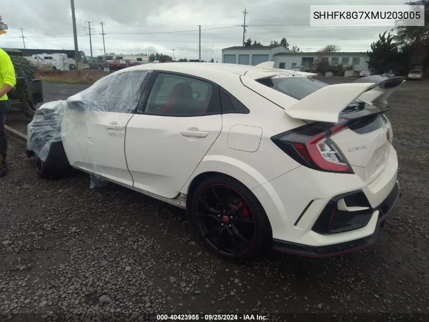 2021 Honda Civic Type R Touring VIN: SHHFK8G7XMU203005 Lot: 40423955