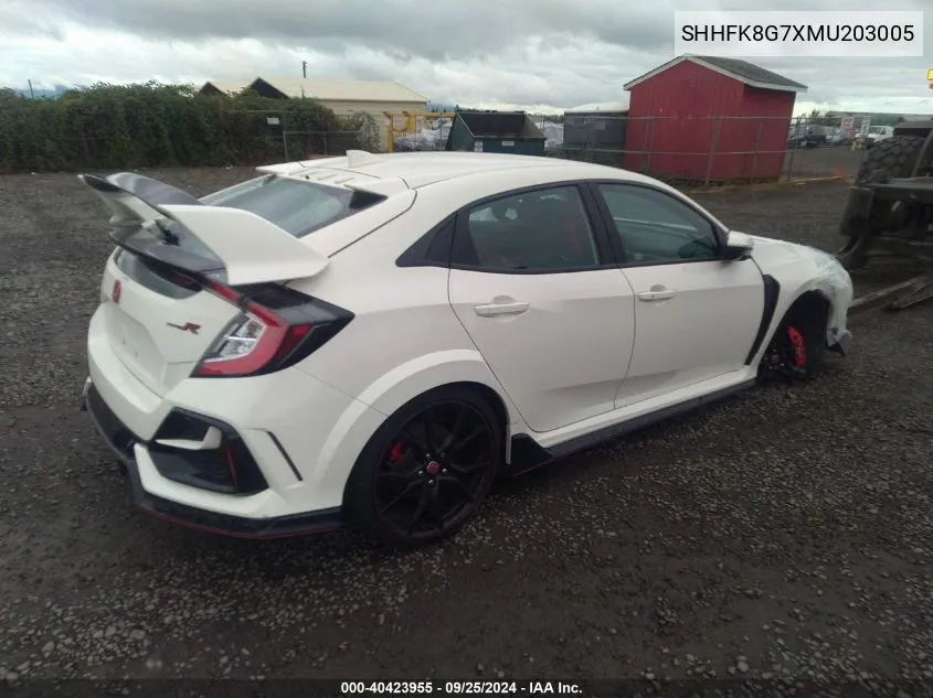 2021 Honda Civic Type R Touring VIN: SHHFK8G7XMU203005 Lot: 40423955