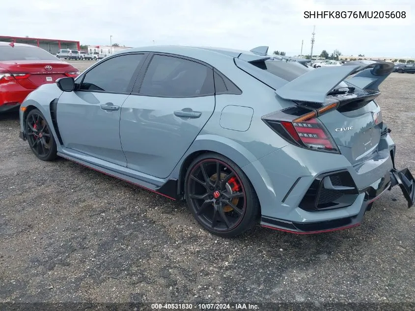 2021 Honda Civic Type R Type-R Touring VIN: SHHFK8G76MU205608 Lot: 40531830