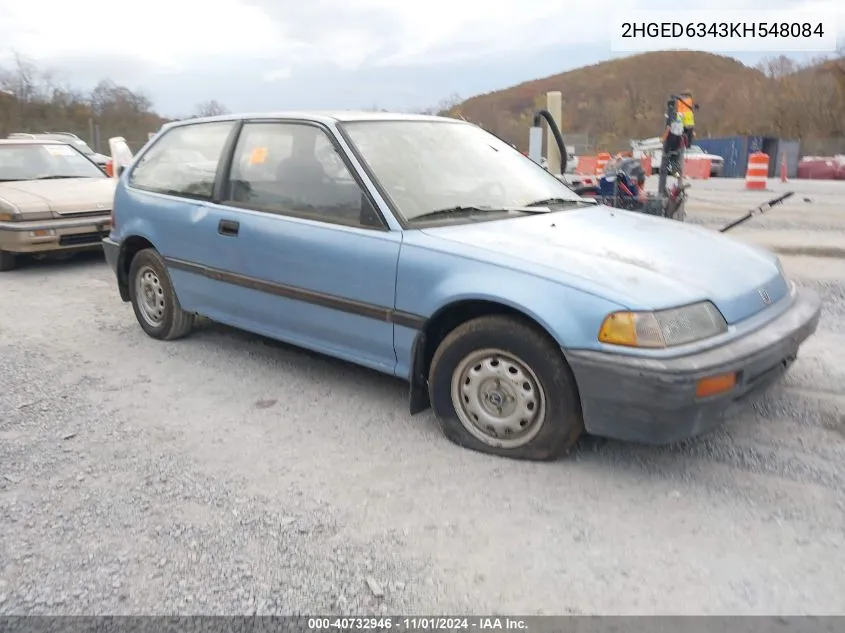 1989 Honda Civic VIN: 2HGED6343KH548084 Lot: 40732946