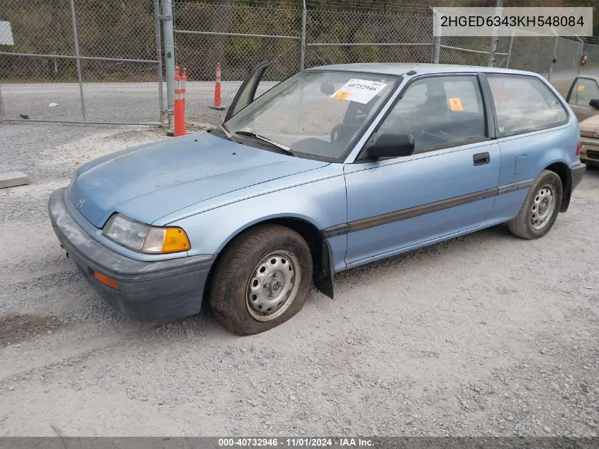 1989 Honda Civic VIN: 2HGED6343KH548084 Lot: 40732946