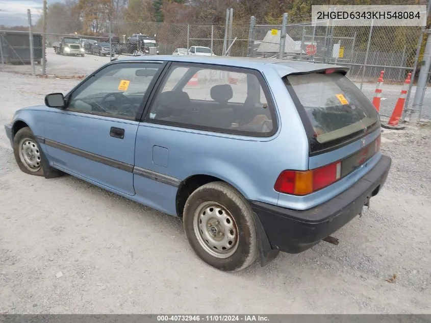 1989 Honda Civic VIN: 2HGED6343KH548084 Lot: 40732946