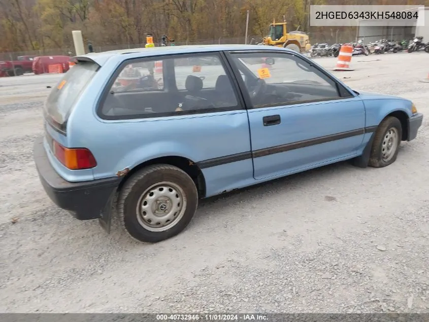 1989 Honda Civic VIN: 2HGED6343KH548084 Lot: 40732946