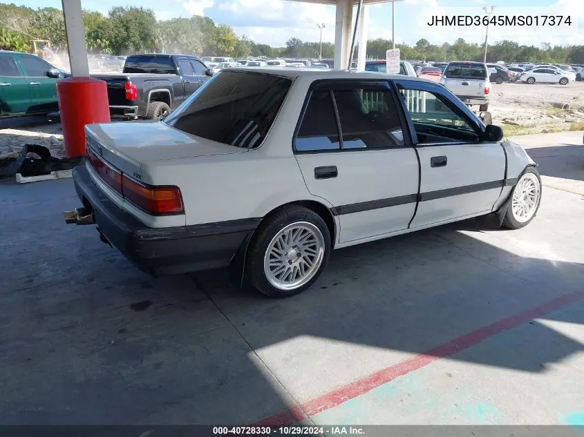 1991 Honda Civic Dx VIN: JHMED3645MS017374 Lot: 40728330