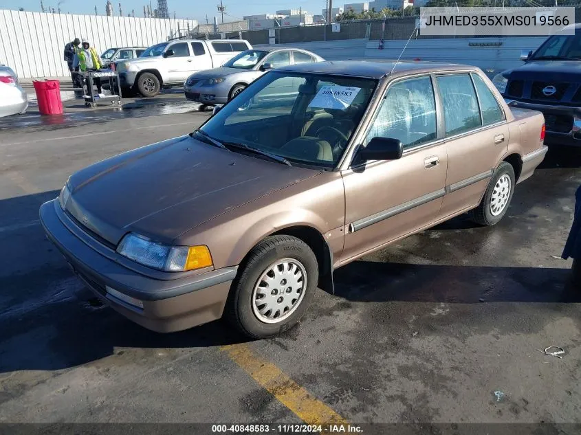 1991 Honda Civic Lx VIN: JHMED355XMS019566 Lot: 40848583