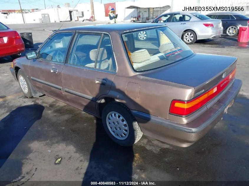 1991 Honda Civic Lx VIN: JHMED355XMS019566 Lot: 40848583