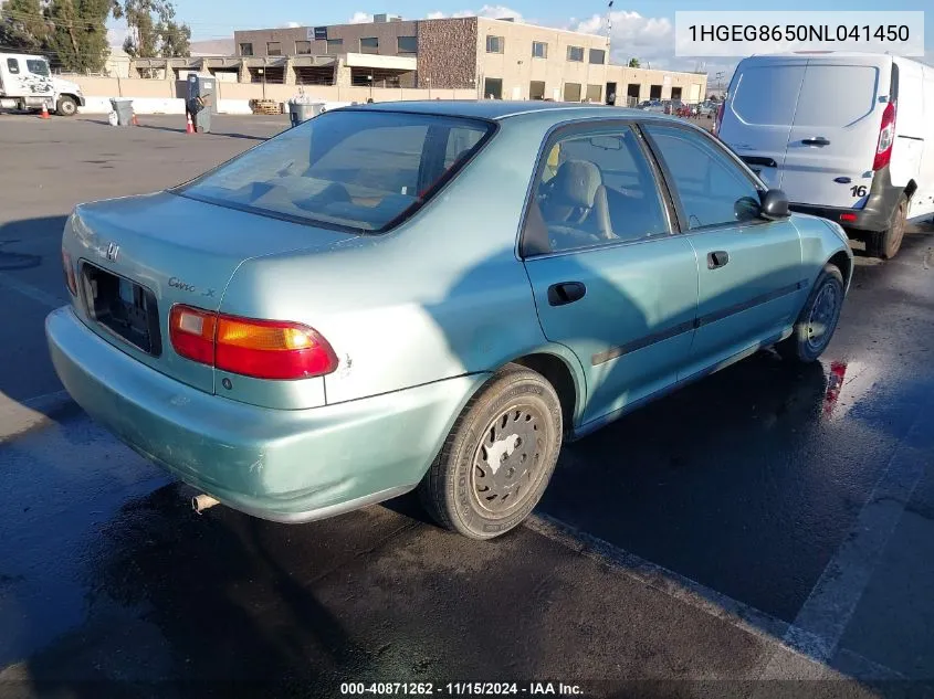 1992 Honda Civic Lx VIN: 1HGEG8650NL041450 Lot: 40871262