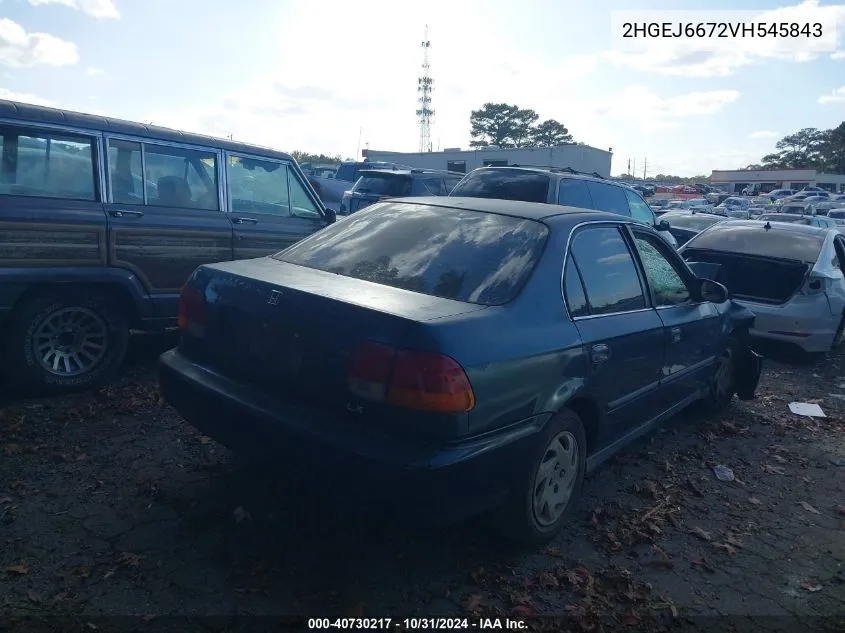 1997 Honda Civic Lx VIN: 2HGEJ6672VH545843 Lot: 40730217