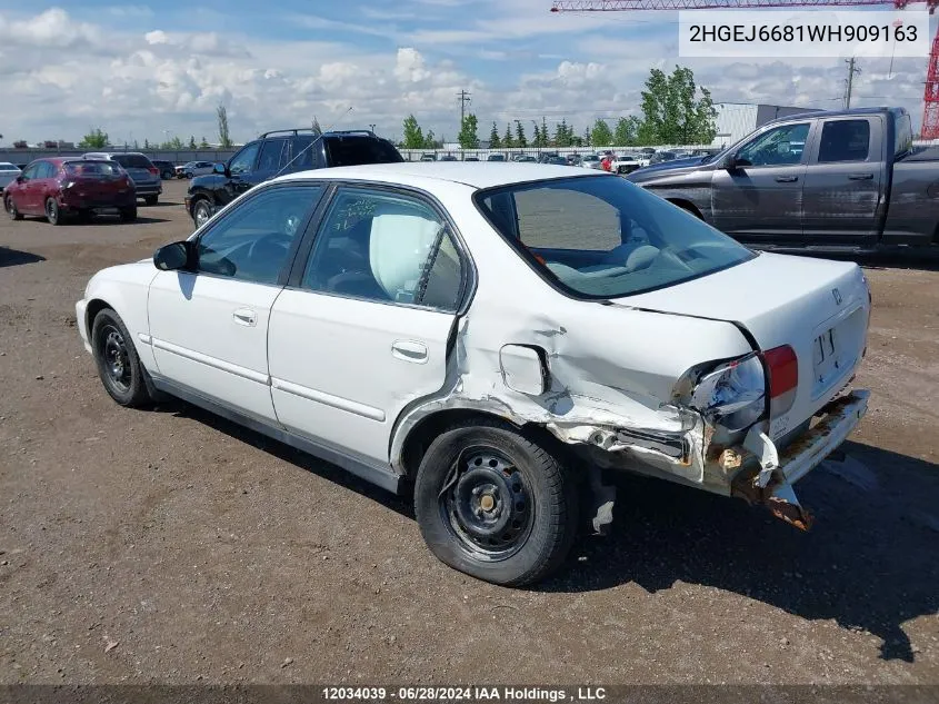 1998 Honda Civic VIN: 2HGEJ6681WH909163 Lot: 12034039