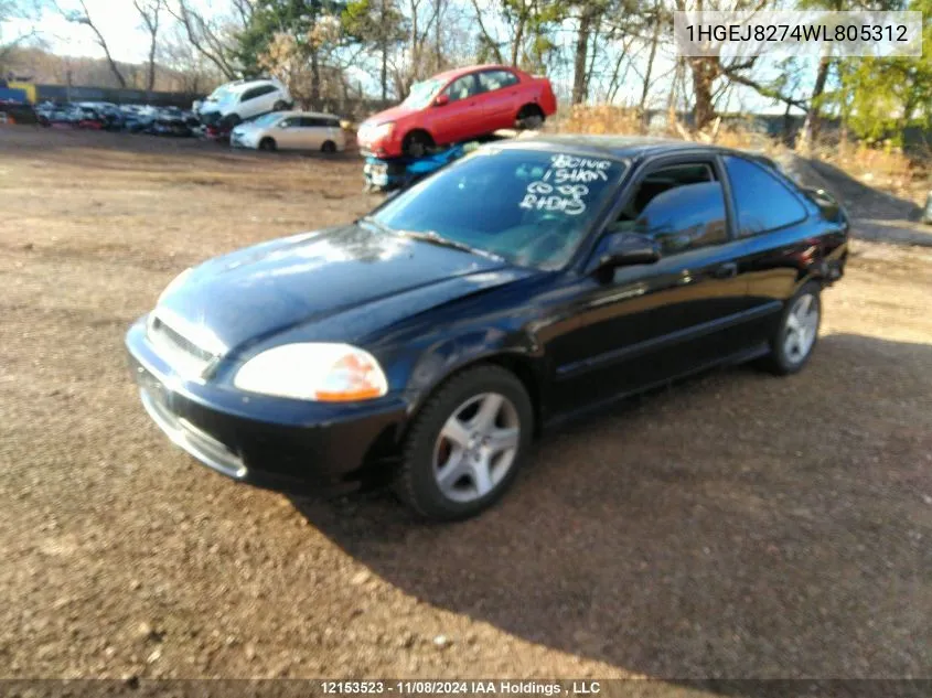 1998 Honda Civic VIN: 1HGEJ8274WL805312 Lot: 12153523