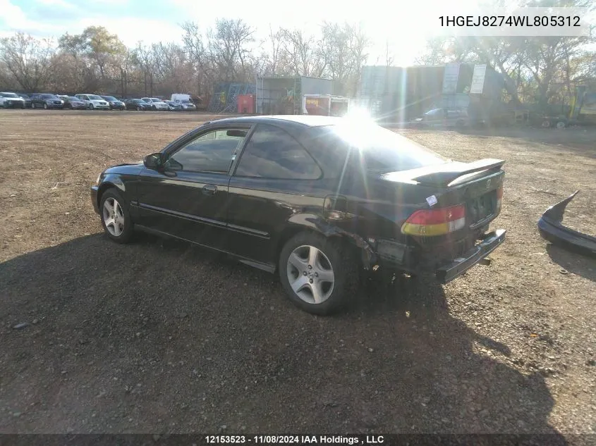 1998 Honda Civic VIN: 1HGEJ8274WL805312 Lot: 12153523