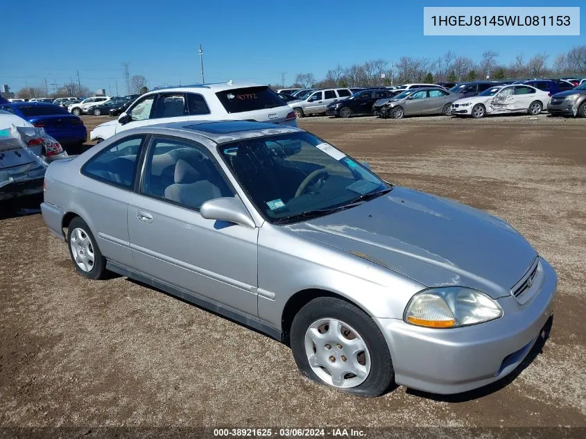 1998 Honda Civic Ex VIN: 1HGEJ8145WL081153 Lot: 38921625