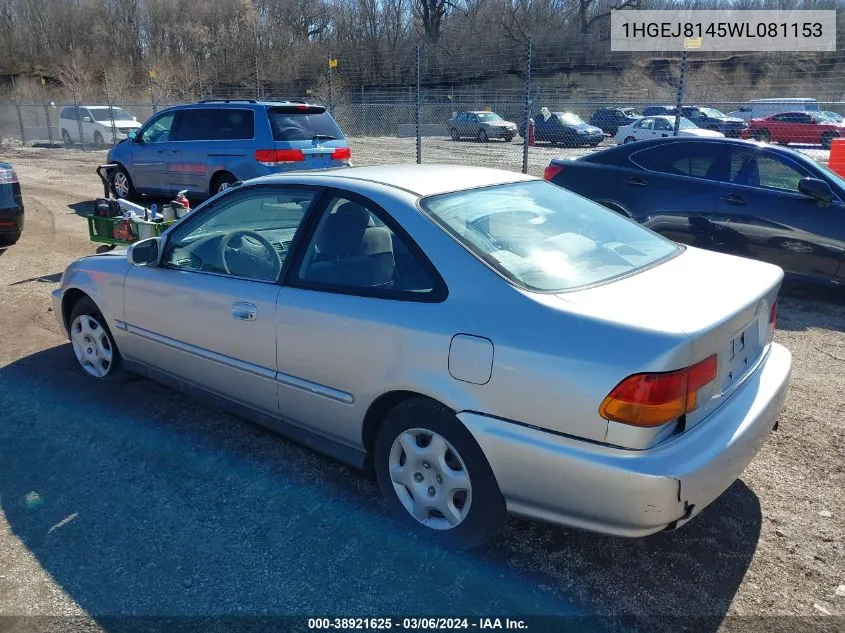 1998 Honda Civic Ex VIN: 1HGEJ8145WL081153 Lot: 38921625