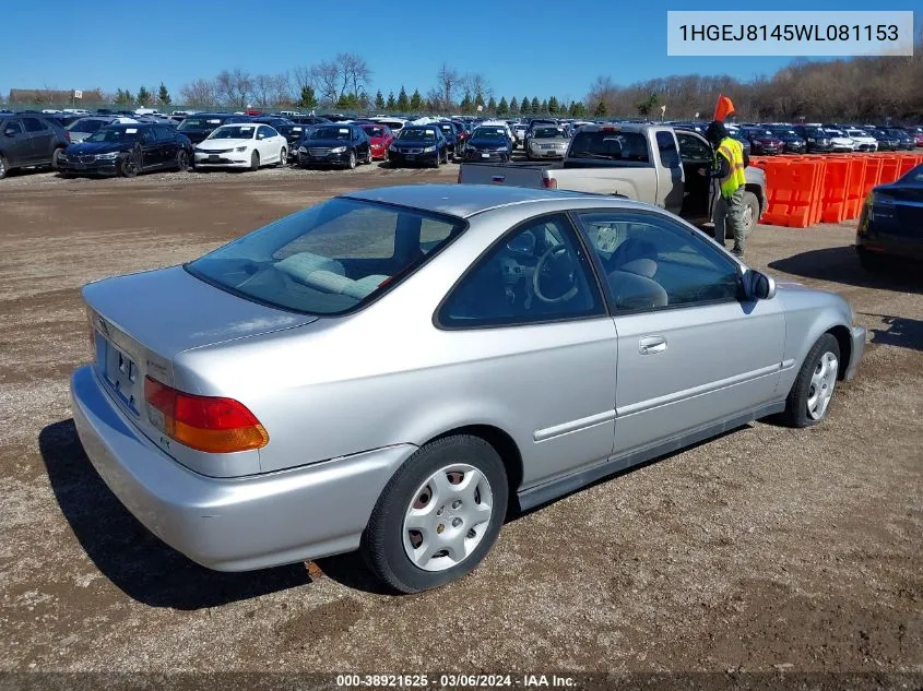 1998 Honda Civic Ex VIN: 1HGEJ8145WL081153 Lot: 38921625