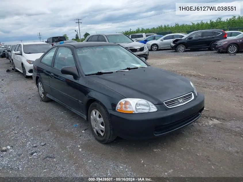 1998 Honda Civic Dx VIN: 1HGEJ6127WL038551 Lot: 39439507