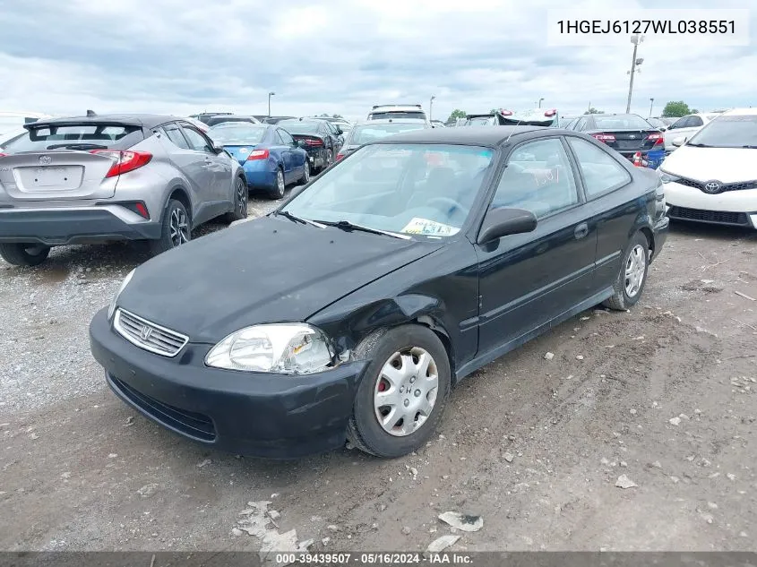 1998 Honda Civic Dx VIN: 1HGEJ6127WL038551 Lot: 39439507