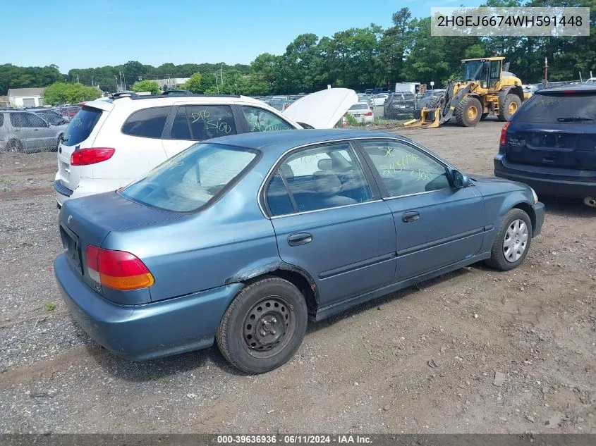 1998 Honda Civic Lx VIN: 2HGEJ6674WH591448 Lot: 39636936