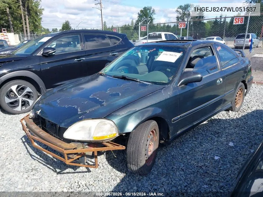 1998 Honda Civic Ex VIN: 1HGEJ8247WL051537 Lot: 39678026