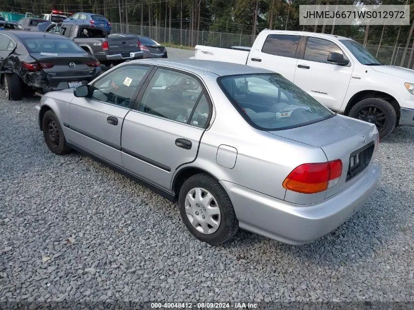 1998 Honda Civic Lx VIN: JHMEJ6671WS012972 Lot: 40048412