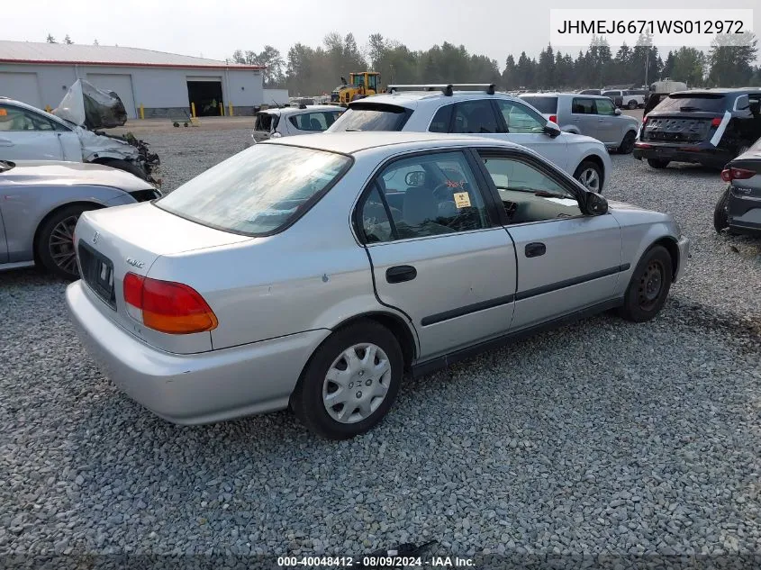 1998 Honda Civic Lx VIN: JHMEJ6671WS012972 Lot: 40048412