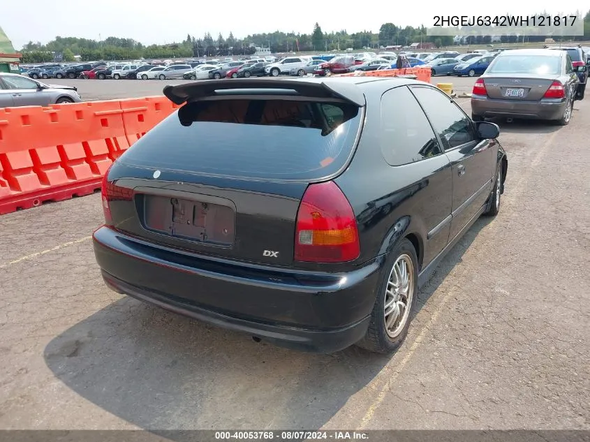 1998 Honda Civic Dx VIN: 2HGEJ6342WH121817 Lot: 40053768