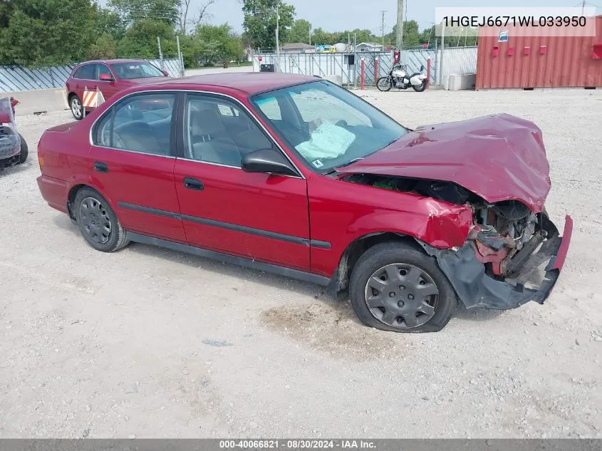 1998 Honda Civic Lx VIN: 1HGEJ6671WL033950 Lot: 40066821