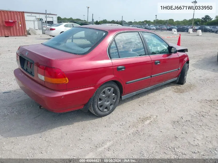 1998 Honda Civic Lx VIN: 1HGEJ6671WL033950 Lot: 40066821