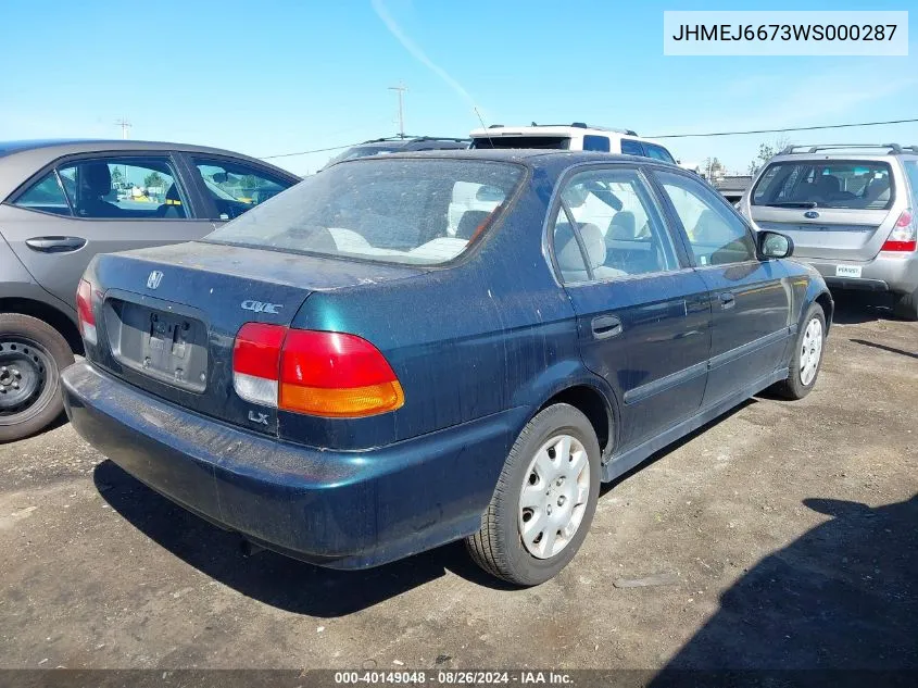 1998 Honda Civic Lx VIN: JHMEJ6673WS000287 Lot: 40149048