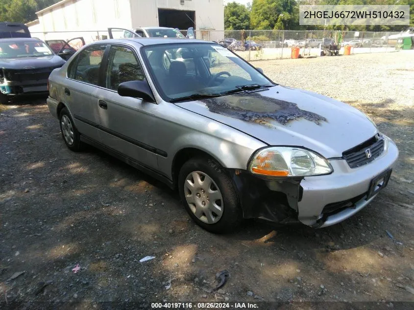 1998 Honda Civic Lx VIN: 2HGEJ6672WH510432 Lot: 40197116