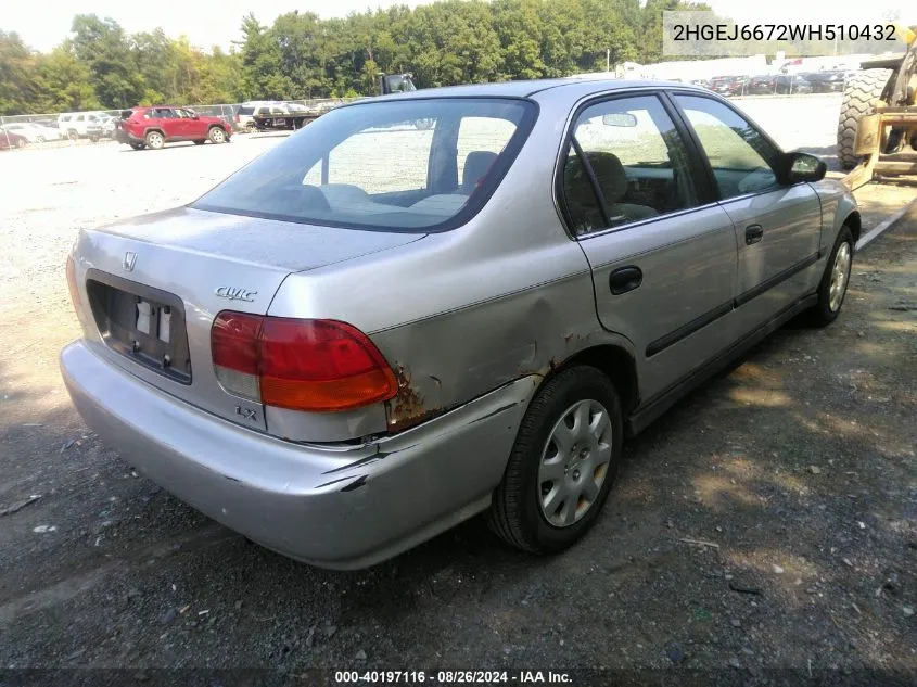 1998 Honda Civic Lx VIN: 2HGEJ6672WH510432 Lot: 40197116