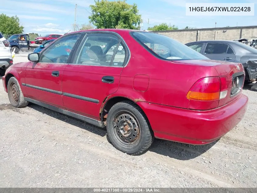 1998 Honda Civic Lx VIN: 1HGEJ667XWL022428 Lot: 40217380