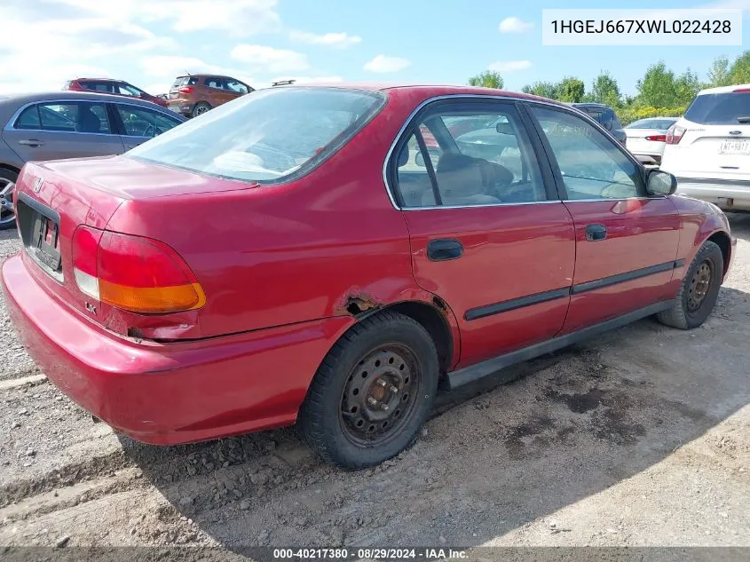 1998 Honda Civic Lx VIN: 1HGEJ667XWL022428 Lot: 40217380