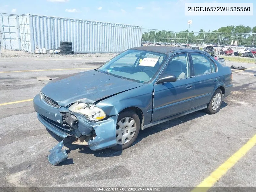 1998 Honda Civic Lx VIN: 2HGEJ6572WH535560 Lot: 40227811