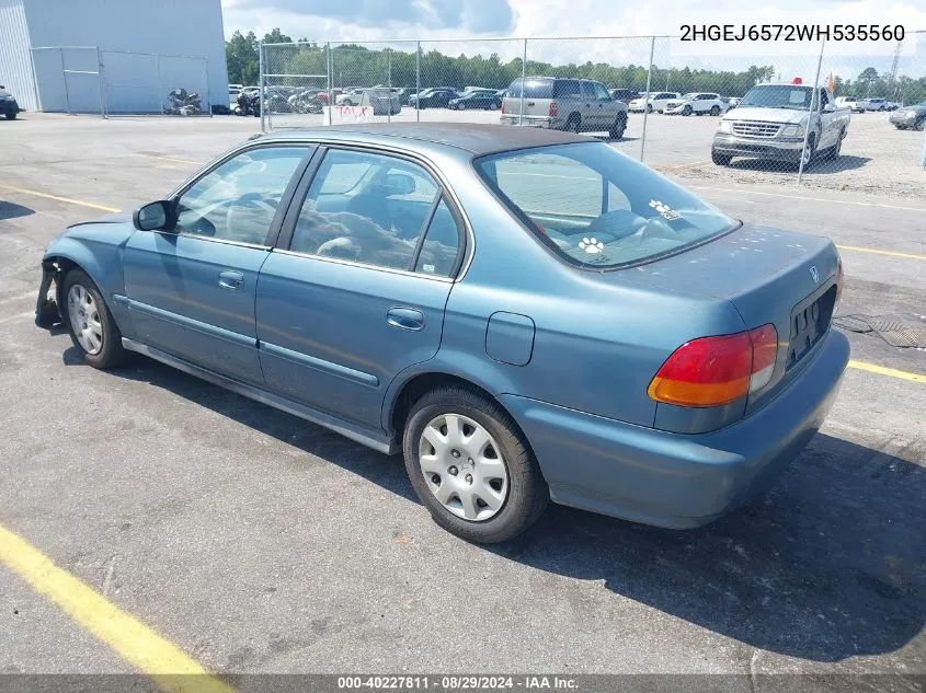 1998 Honda Civic Lx VIN: 2HGEJ6572WH535560 Lot: 40227811